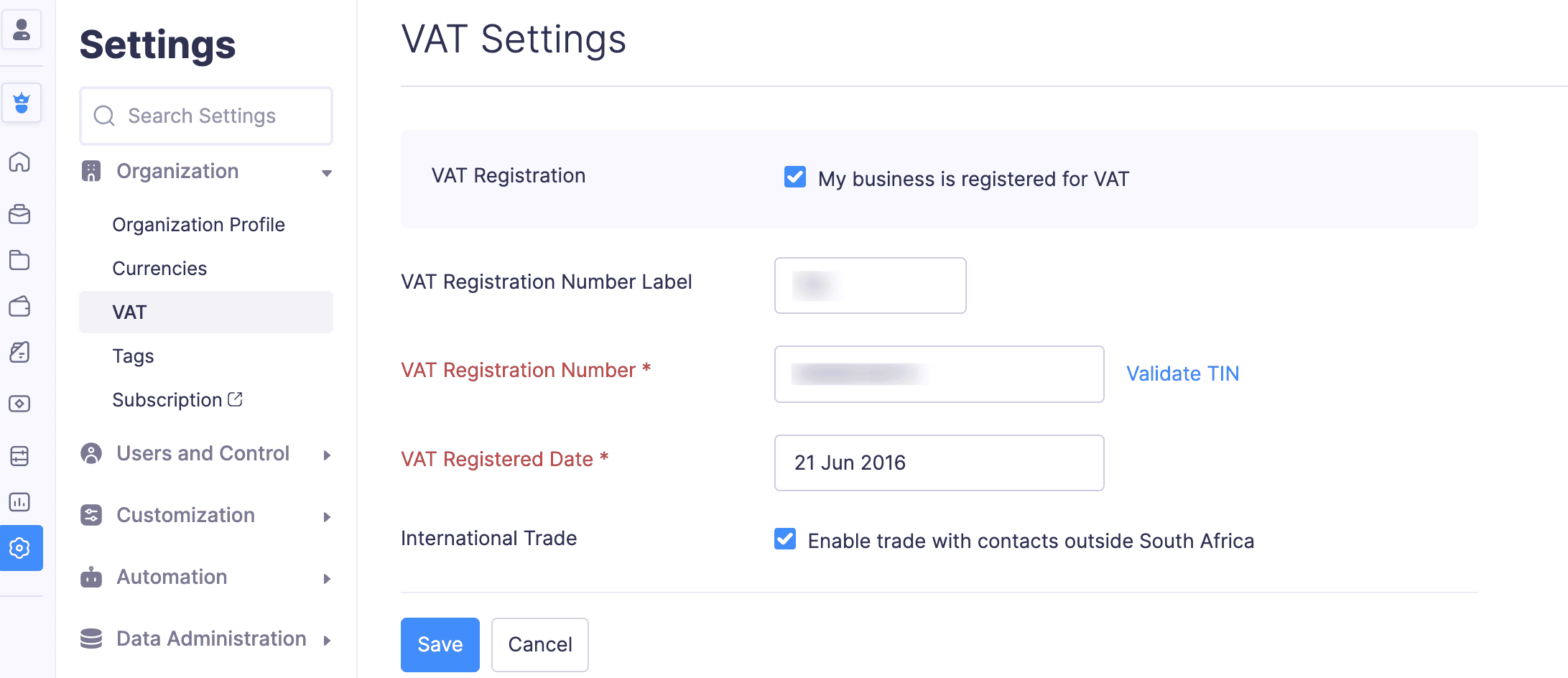 VAT Settings